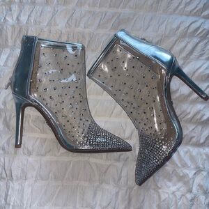 Elegant Silver Studded Women's Ankle Boots
